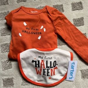 Carters Baby Set My first Halloween Orange Long Sleeve Onesie and Bib 9 Months